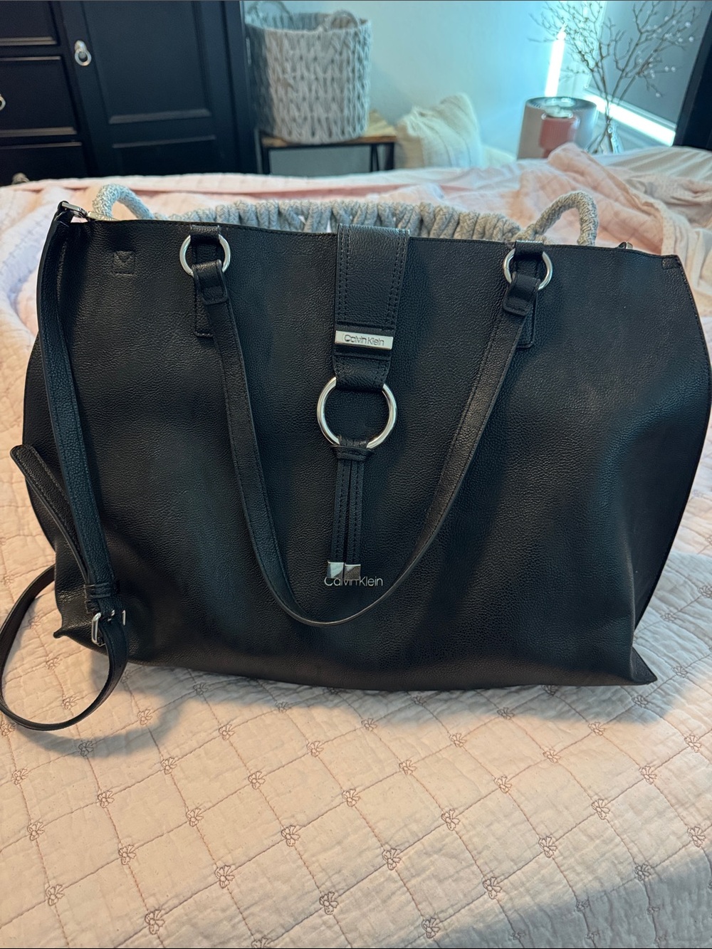 Calvin Klein Black Tote with Silver Rings